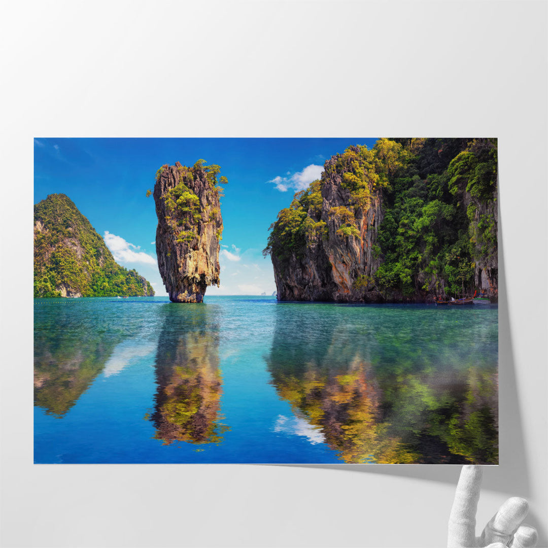 Blue lake wall art for living room with scenic view