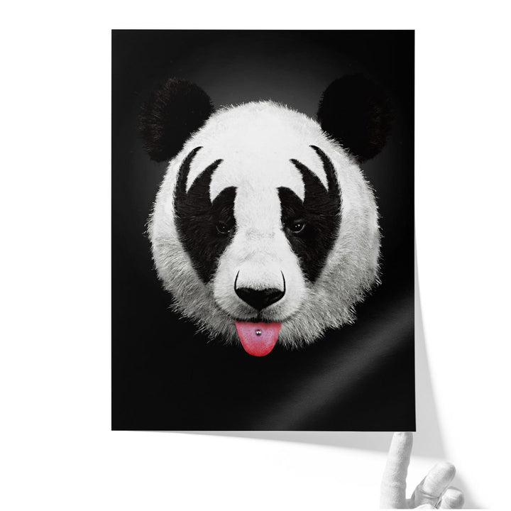 Panda Rocks Black and White - Canvas Print Wall Art