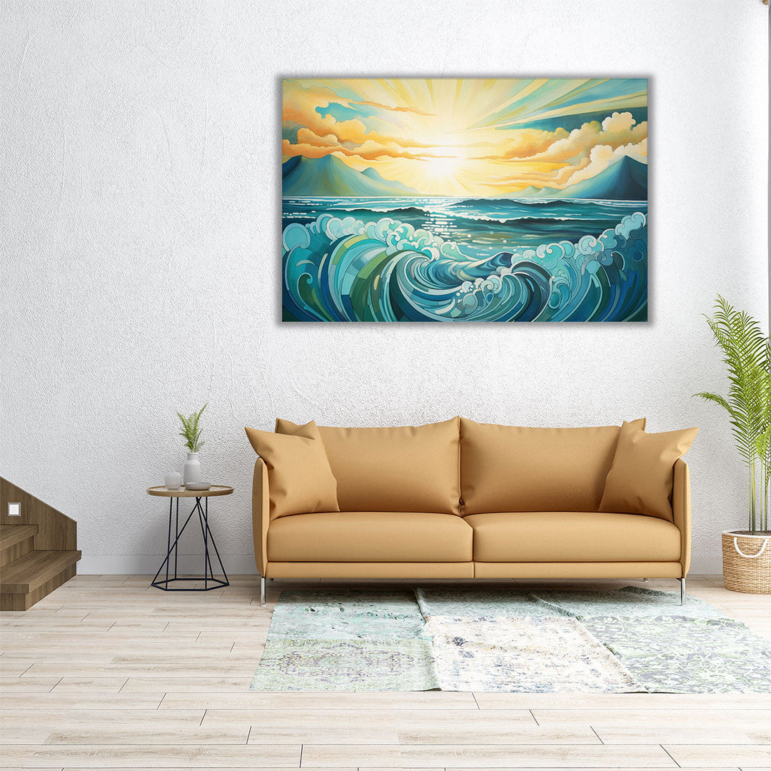 Green Coastal Whispers - Canvas Print Wall Art