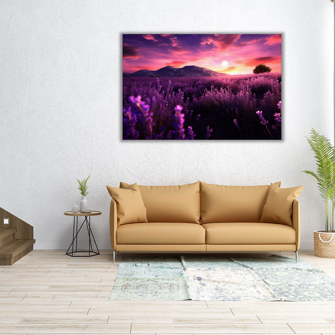 30x20 lavender and mountain photo print in warm light