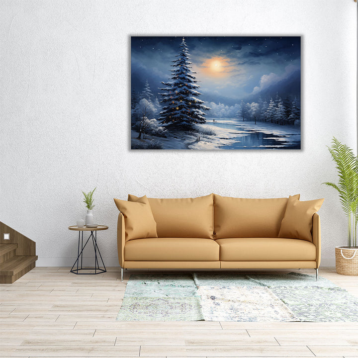Snowy Nocturnal Serenity - Canvas Print Wall Art