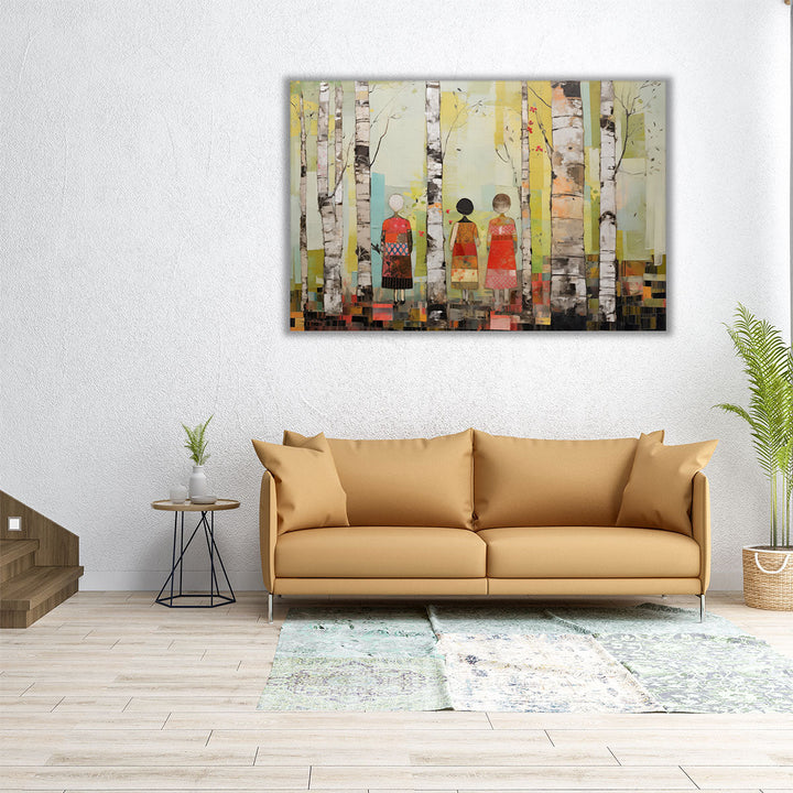 Trio Near Birch Trees - Canvas Print Wall Art