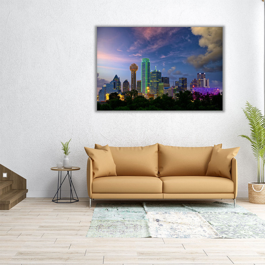 Dallas City Skyline at Twilight - Canvas Print Wall Art