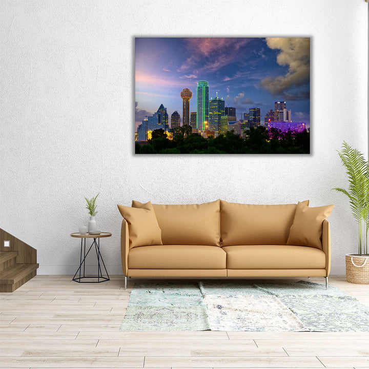 Dallas City Skyline at Twilight - Canvas Print Wall Art