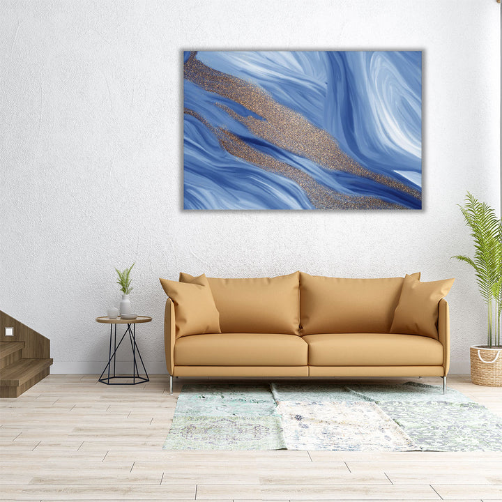 Blue Waves of Gold 2 - Canvas Print Wall Art