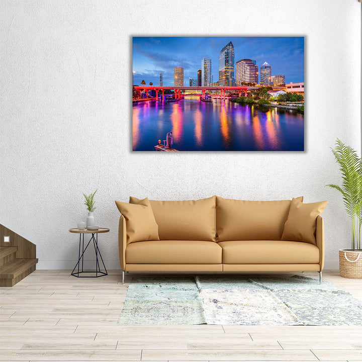 Tampa, Florida, Downtown Skyline on the Hillsborough River - Canvas Print Wall Art