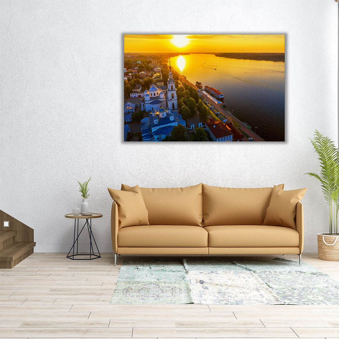 Kineshma Ancient City with Volga River in Ivanovo, Russia - Canvas Print Wall Art