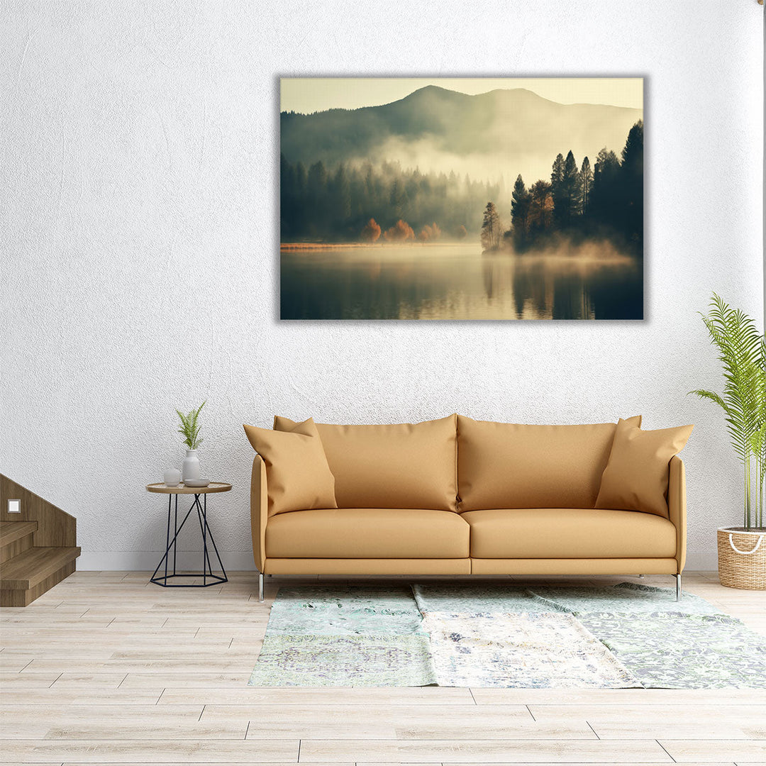 Beautiful Foggy Lake Landscape - Canvas Print Wall Art