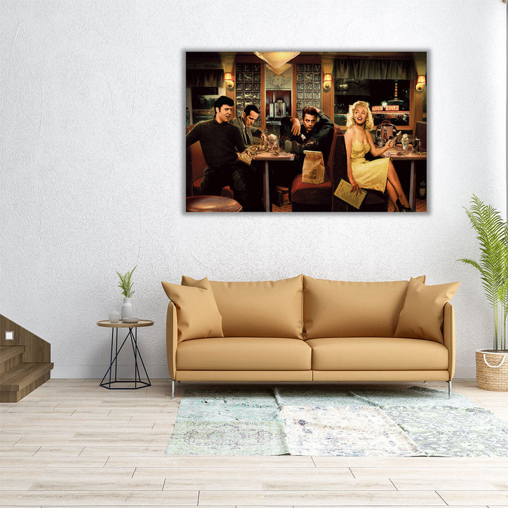 large friends artwork – inviting restaurant accent