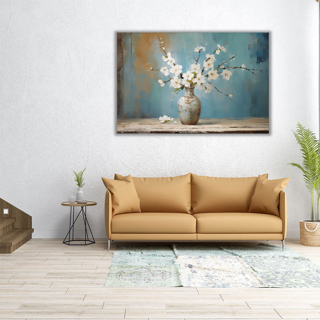 Distressed Vase Bloom - Canvas Print Wall Art
