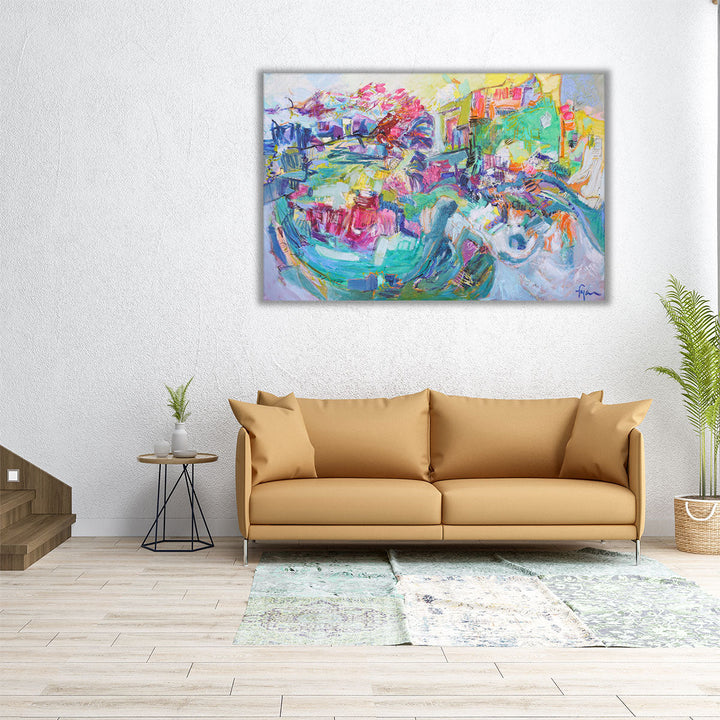 Horizontal canvas with energetic color layers