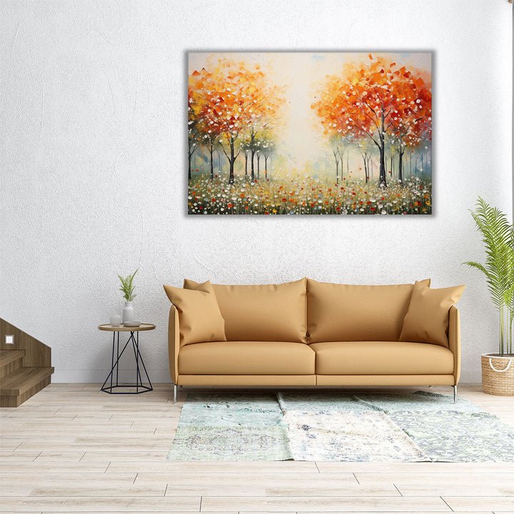 30x20 impressionist painting with orange and neutral tones
