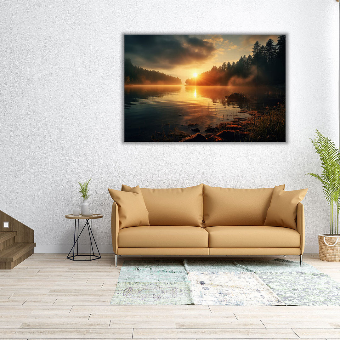 Lakeside Sunrise Glow - Canvas Print Wall Art