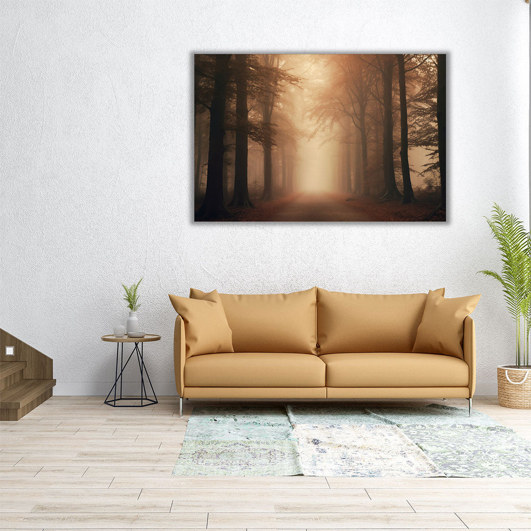 Misty Woodland Wander - Canvas Print Wall Art