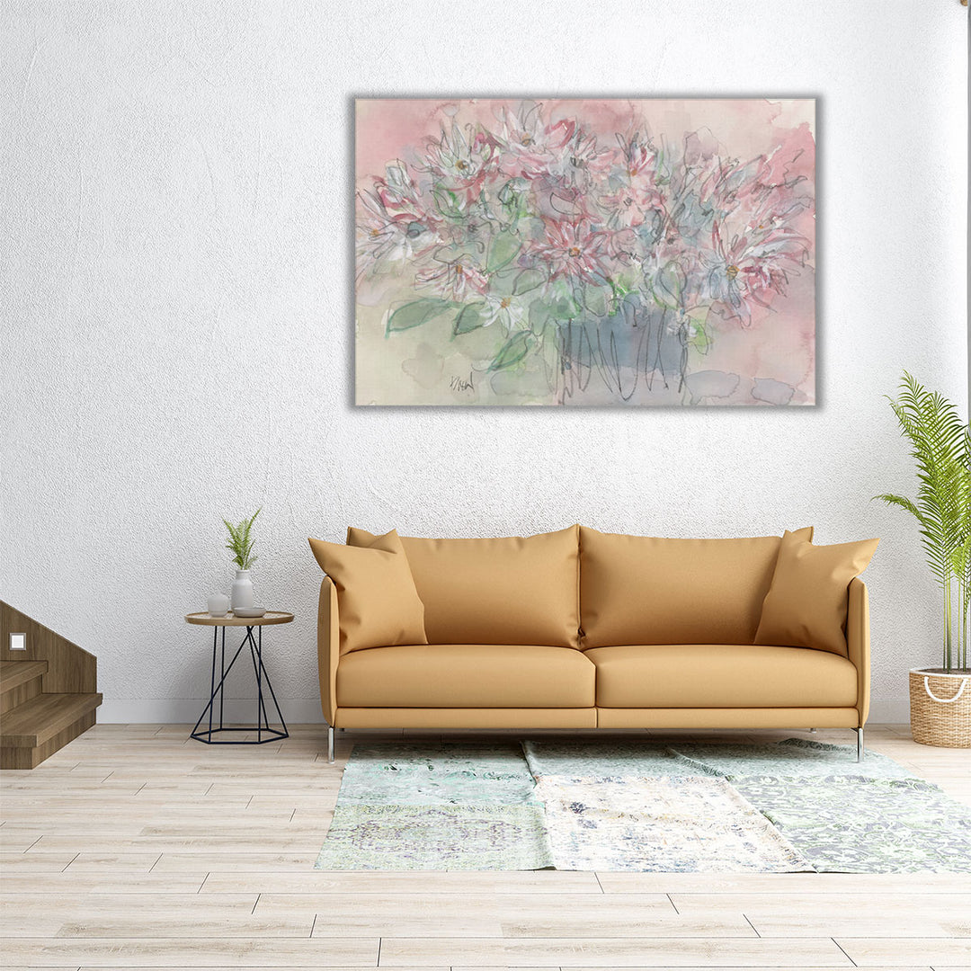 Wide canvas print with abstract flowers