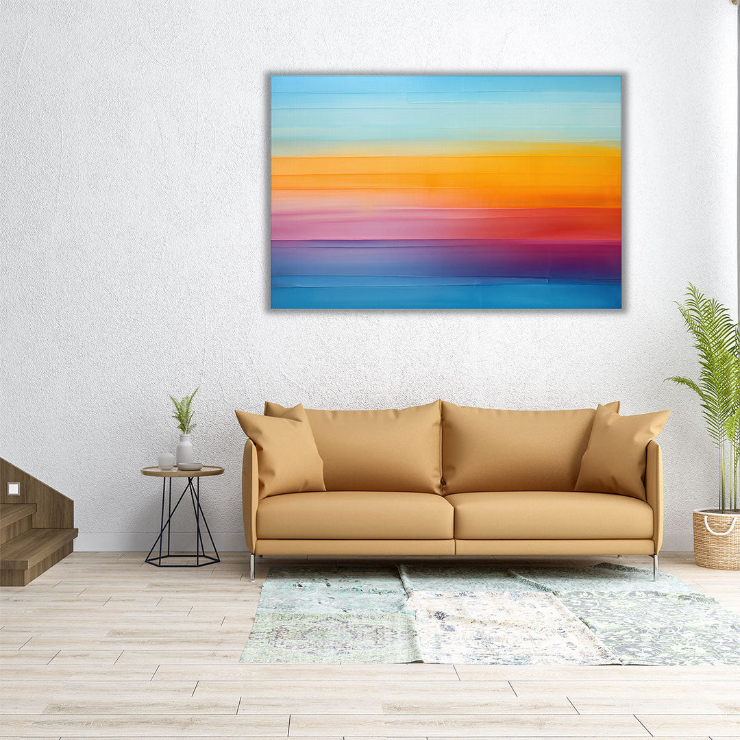 Wide abstract print with vibrant blue accents