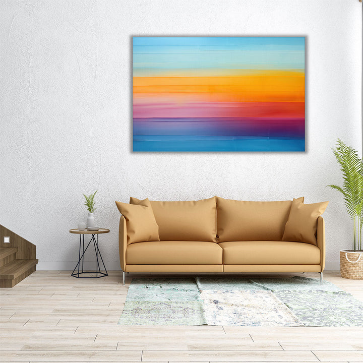 Wide abstract print with vibrant blue accents