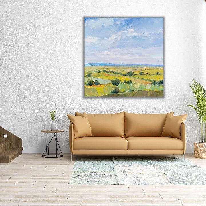 40x40 canvas with abstract farm and nature scene
