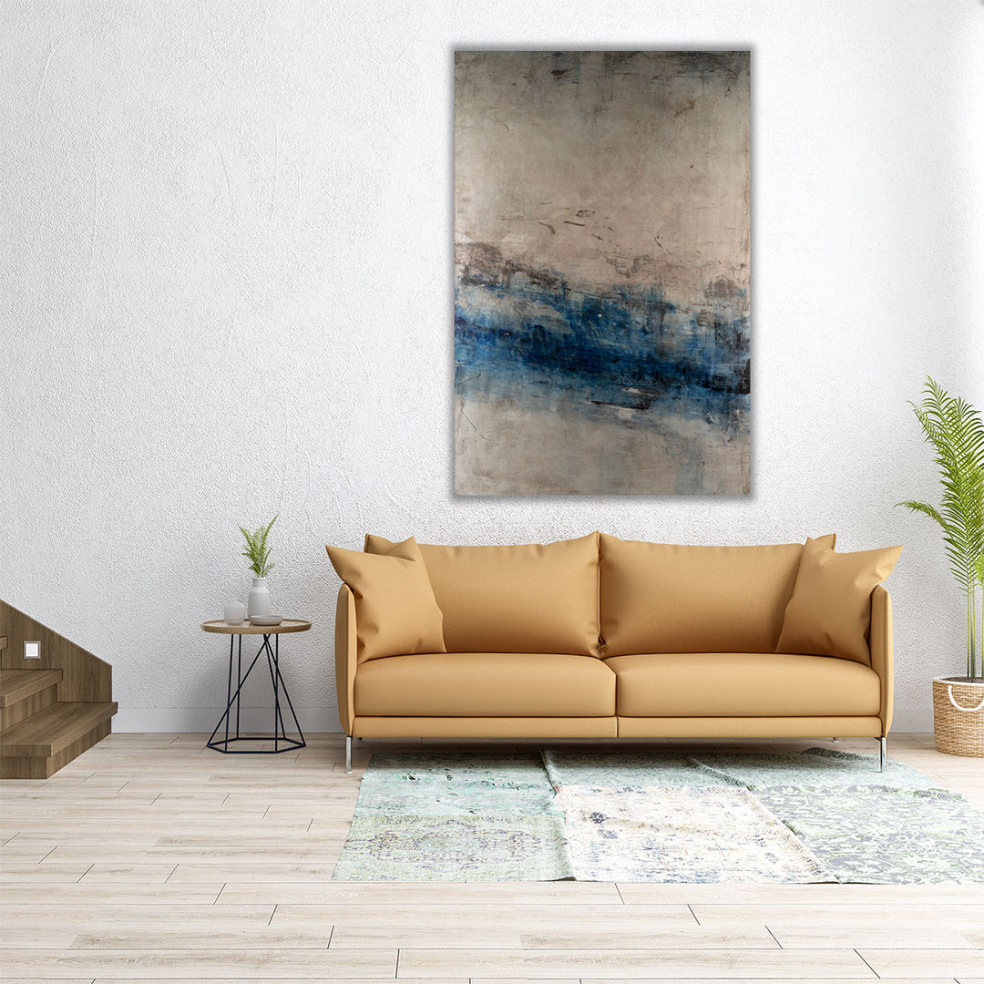 Large neutral and blue abstract canvas