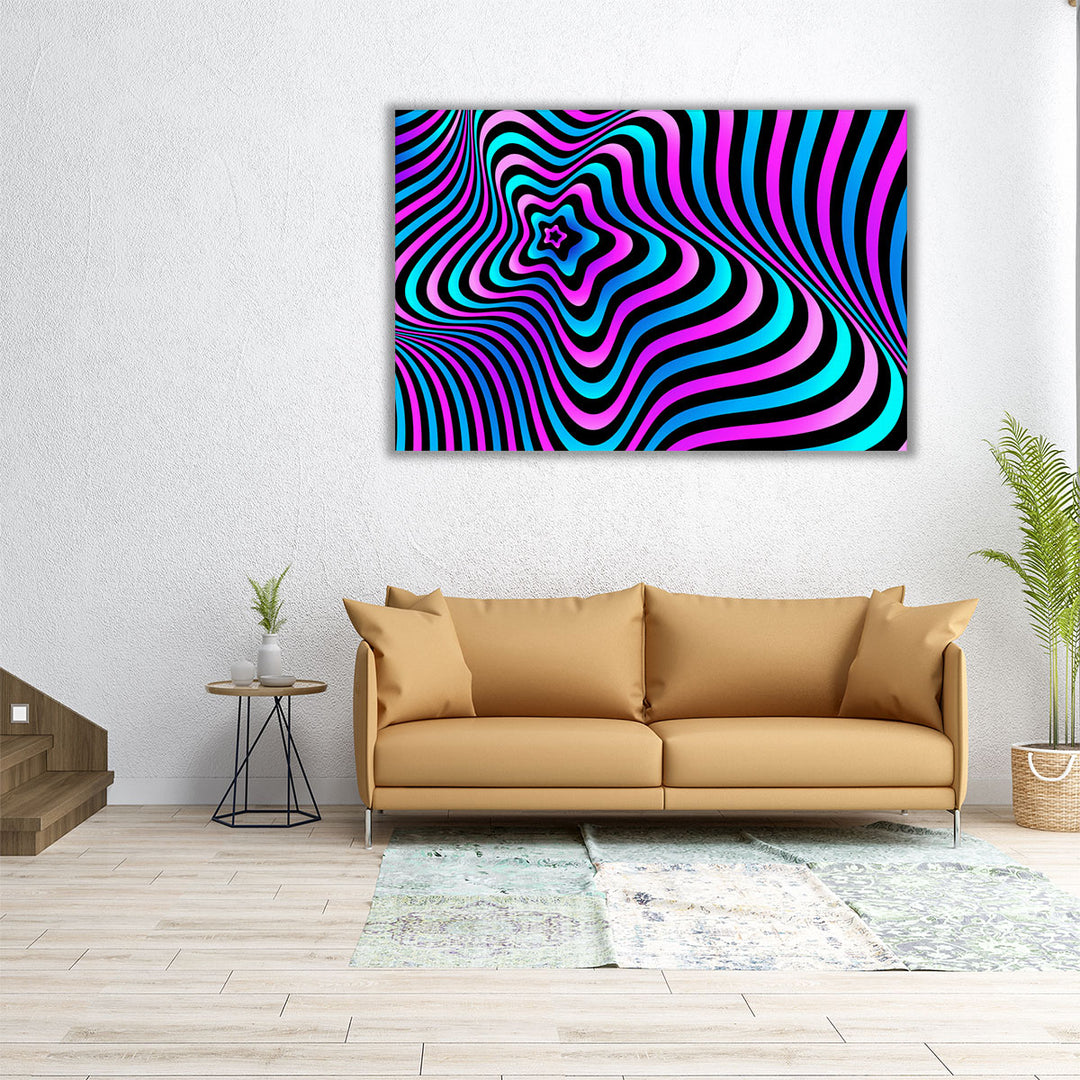 Large optical illusion canvas in neon tones