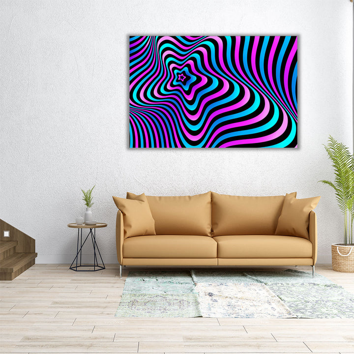 Large optical illusion canvas in neon tones