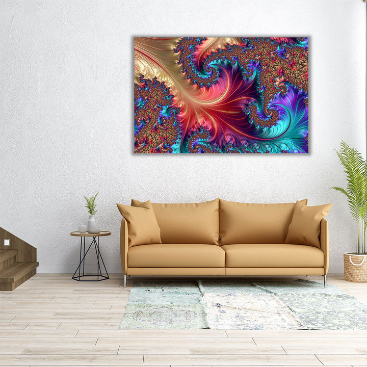 Large abstract canvas with vivid geometric design