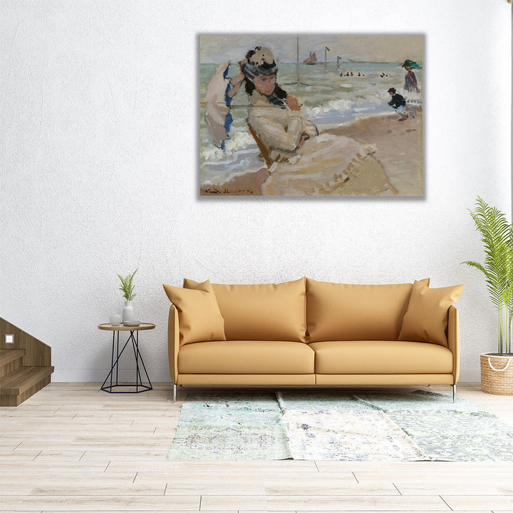 Camille on the Beach in Trouville, 1870 - Canvas Print Wall Art