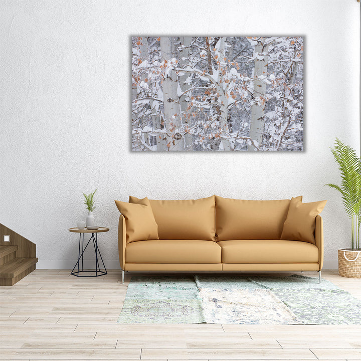 Horizontal snowy tree print in abstract tone