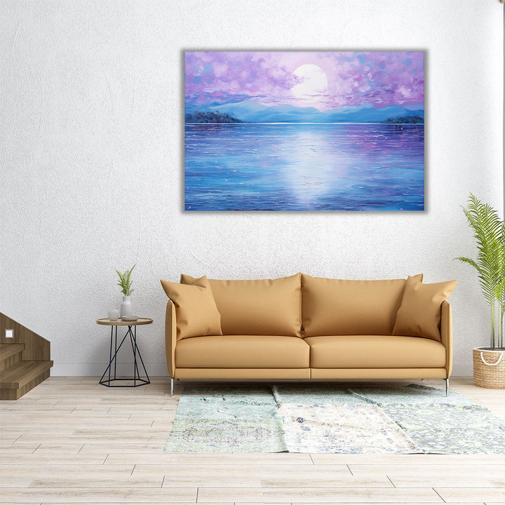 30x20 abstract landscape painting with moon and water