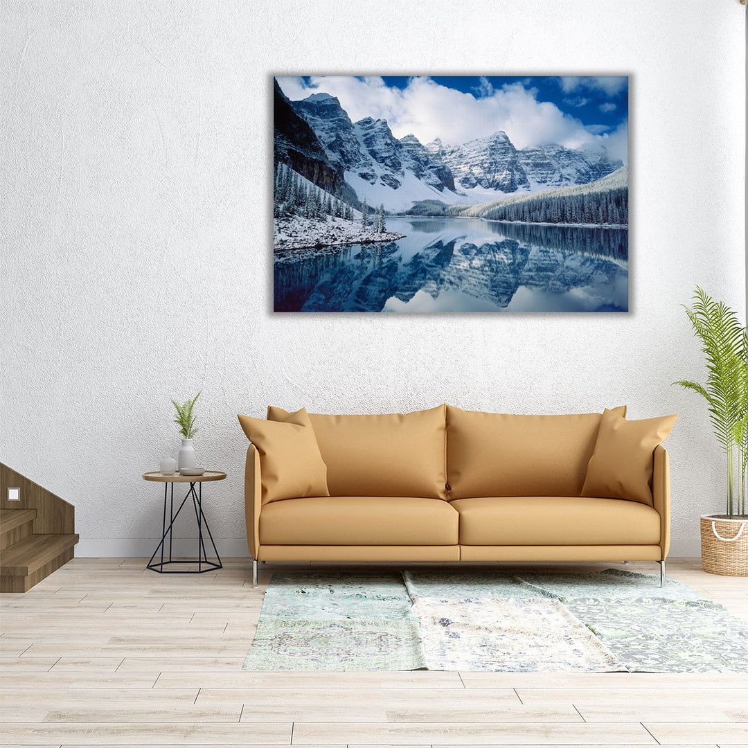 30x20 Moraine Lake canvas print with clear blue water