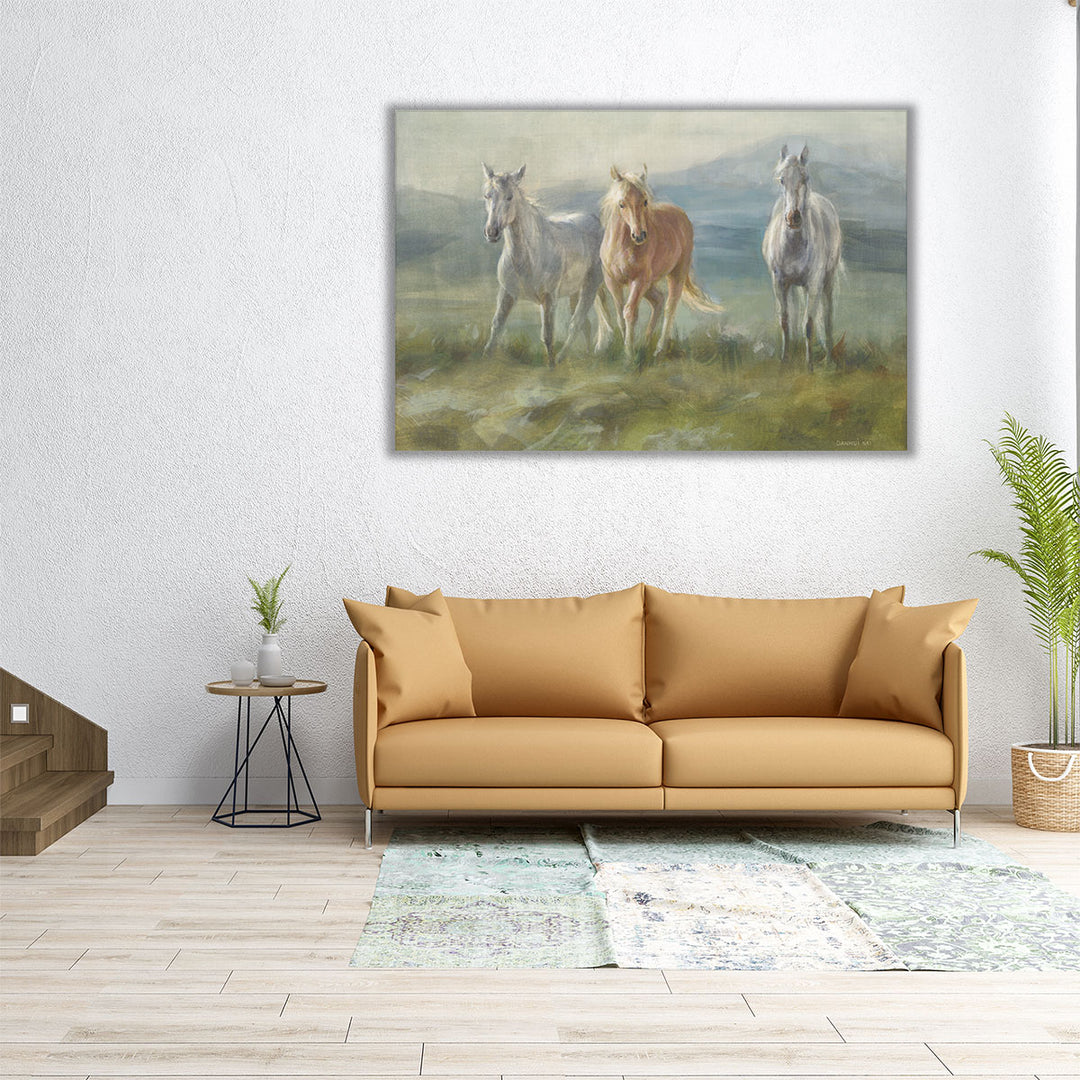 60x40 canvas of horses running through green meadows
