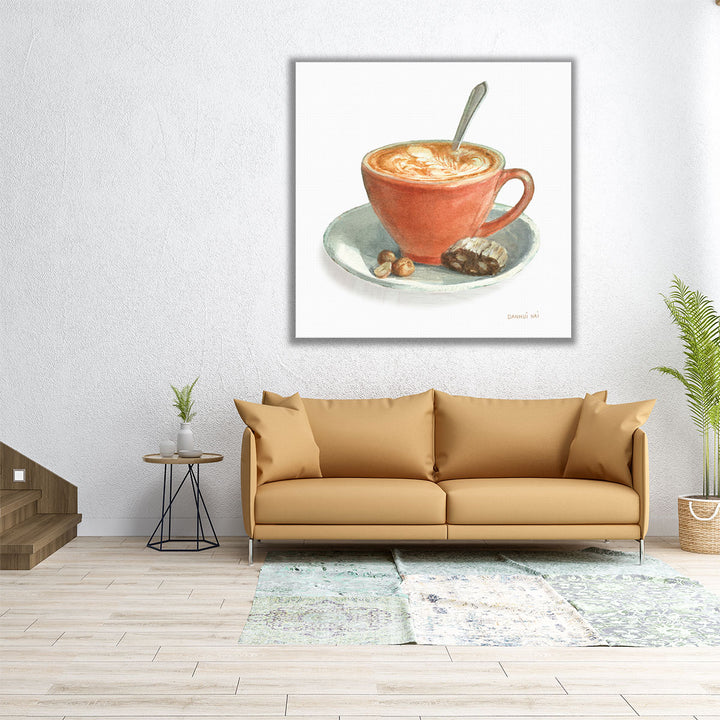 large coffee wall art – red and white accents
