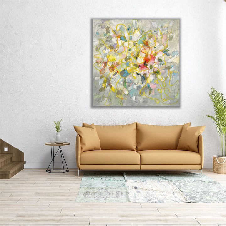 40x40 Wall Art – large neutral artwork with curvy line design