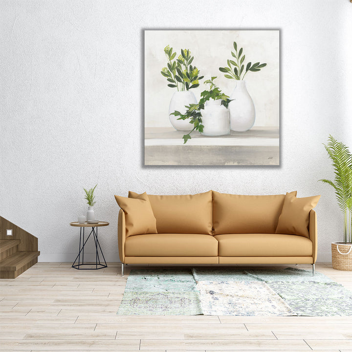 large kitchen art – white and green leaf design
