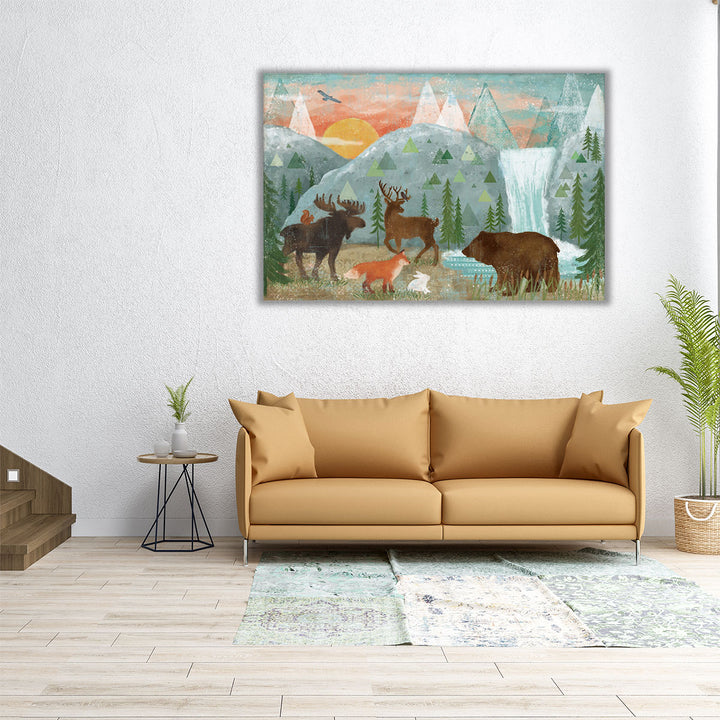 Hallway wall art brown green forest composition