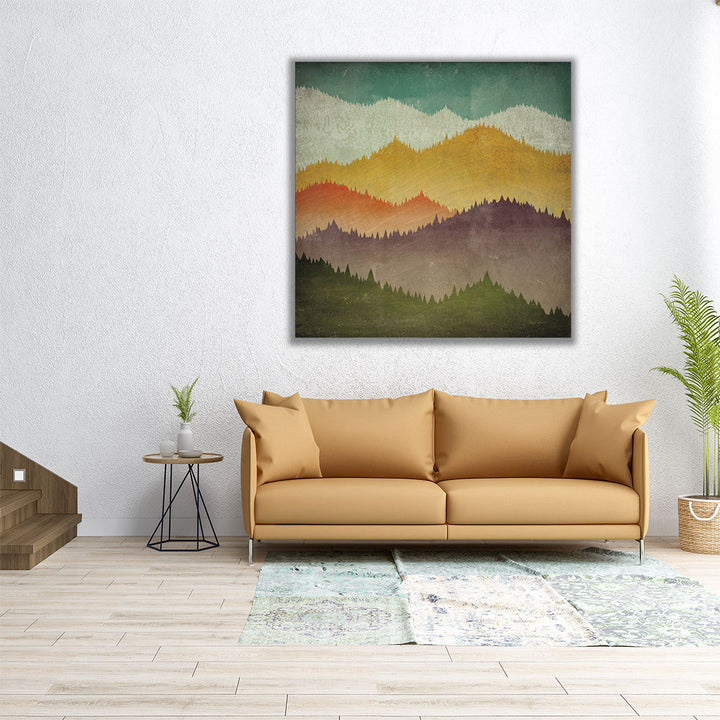 40x40 canvas featuring abstract mountain landscape