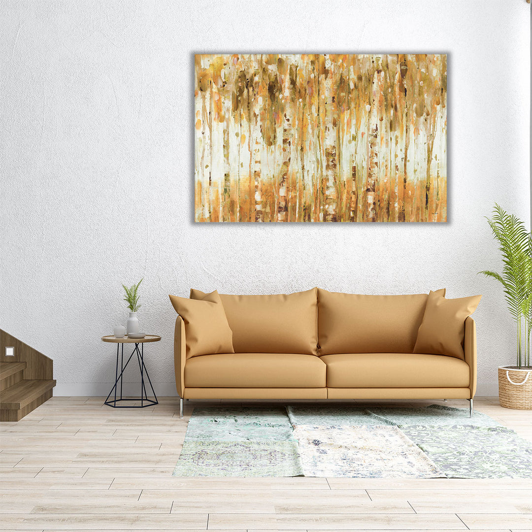 Wide autumn tree artwork with texture