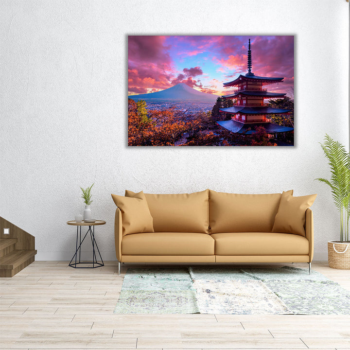 Buddhist Pagoda in Fujiyoshida, Japan - Canvas Print Wall Art