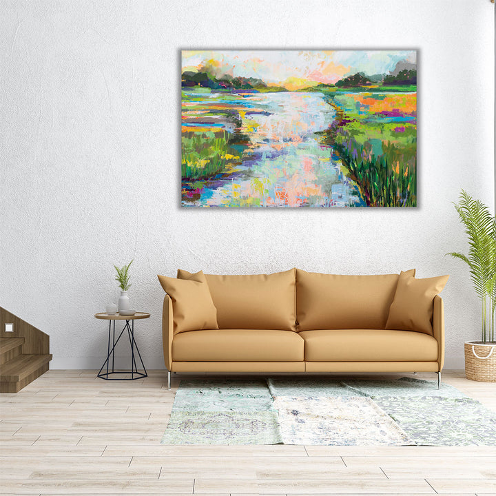 Oversized wall art with river landscape