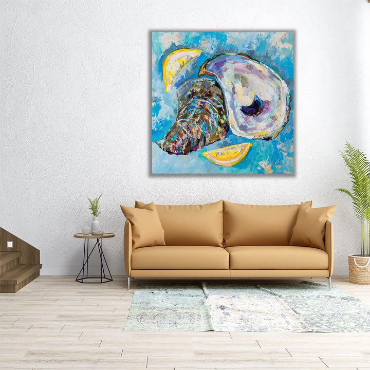 oyster and lemon art – vibrant kitchen piece