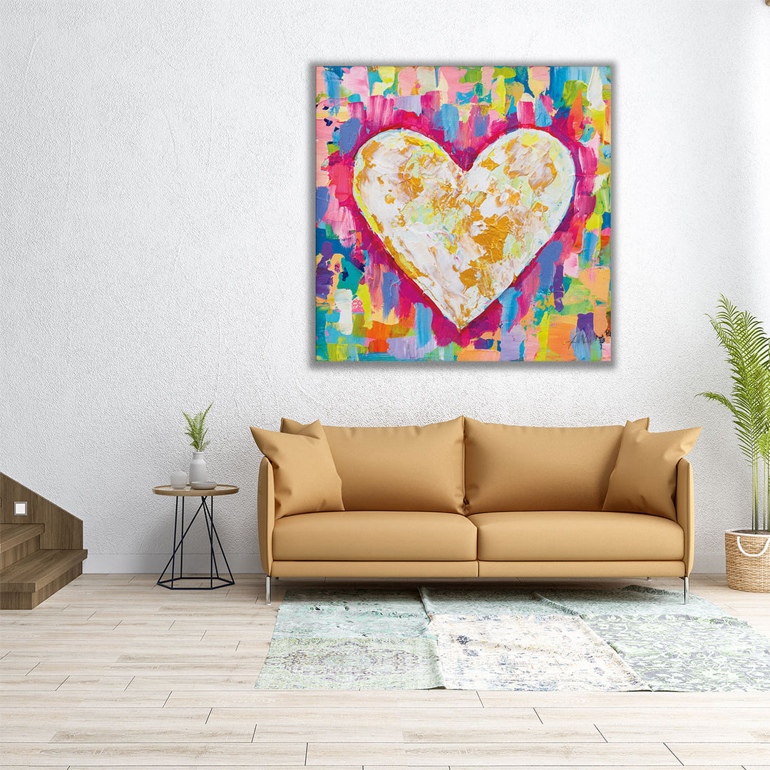 Square colorful heart painting with texture