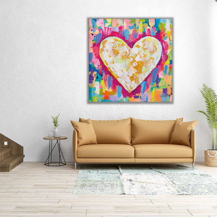 Square colorful heart painting with texture