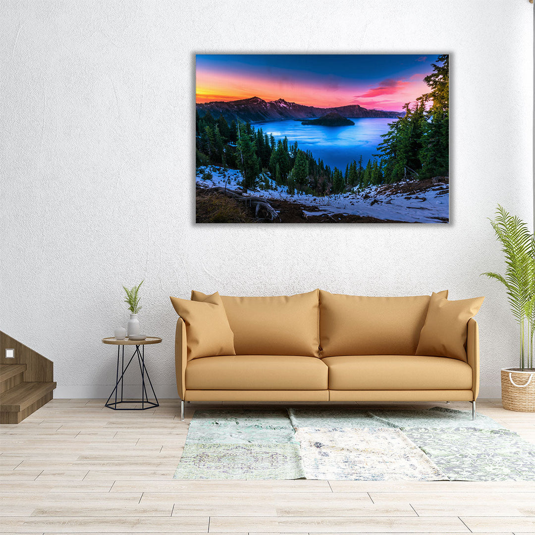 Crater Lake Oregon, Cold Winter Sunset - Canvas Print Wall Art