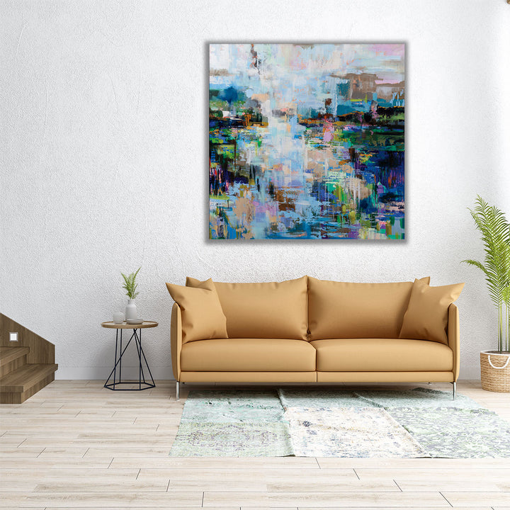 Square abstract artwork with rich textures