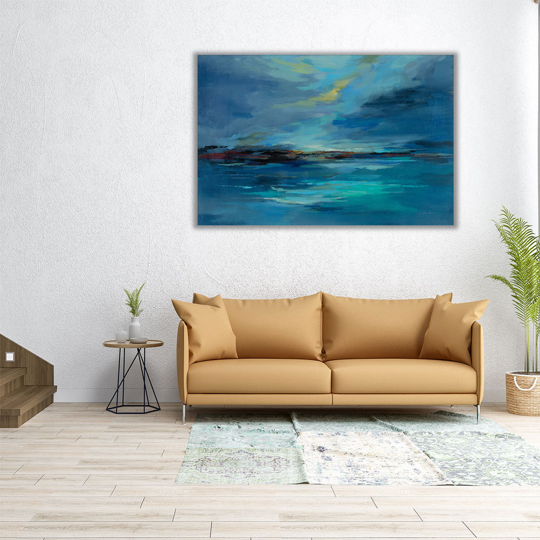 Oversized blue abstract canvas wall artwork