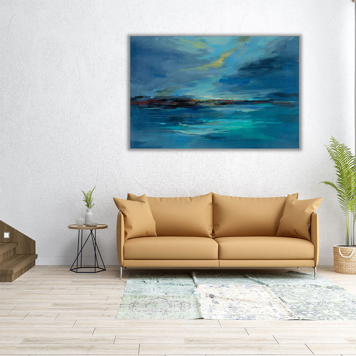Oversized blue abstract canvas wall artwork
