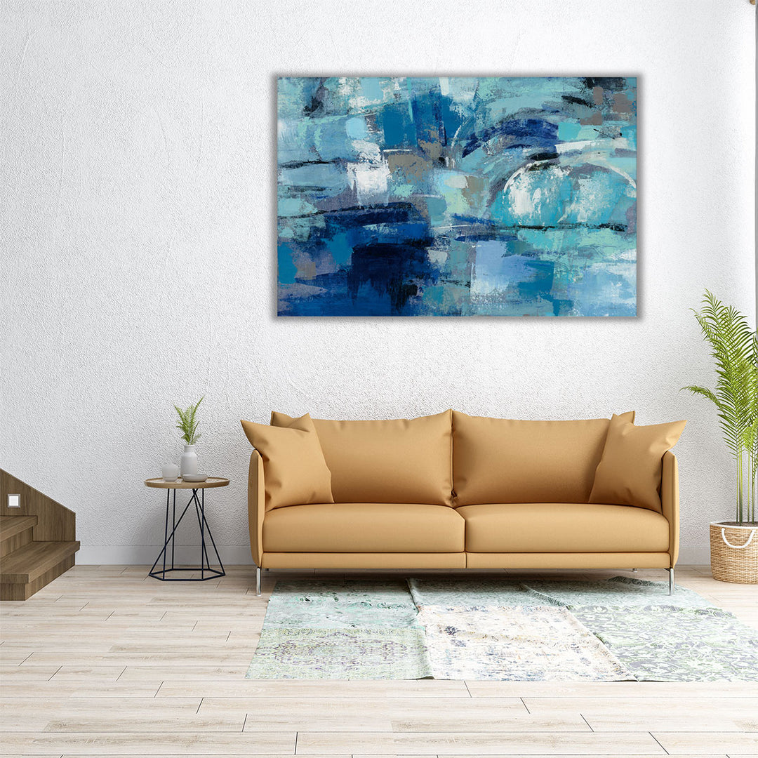 Rectangular blue abstract canvas wall art