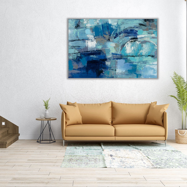 Rectangular blue abstract canvas wall art