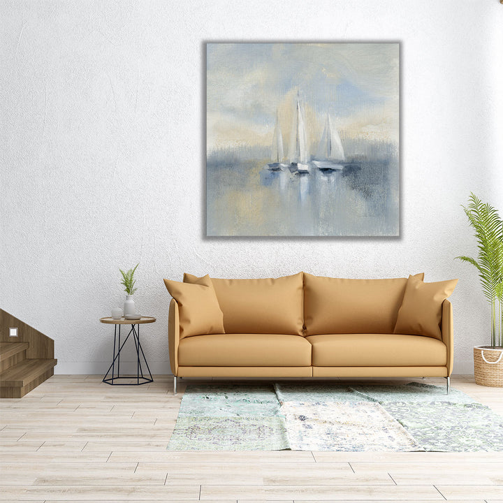 Square abstract sailboat art on canvas