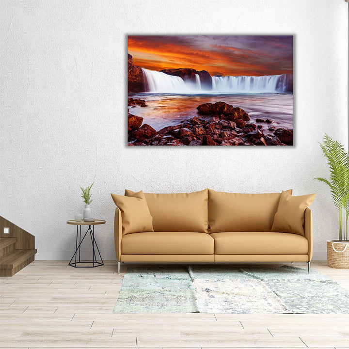 Godafoss Waterfall During Sunset - Canvas Print Wall Art